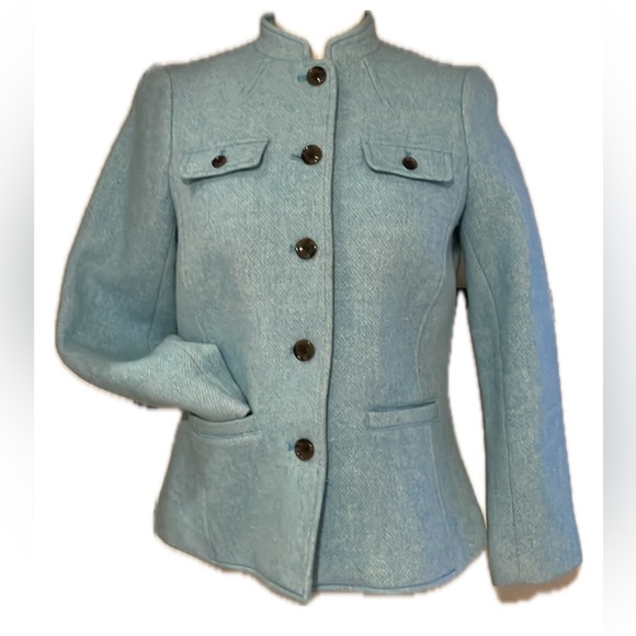 Talbots Petites Pretty Blue Tapered Fit Wool Coat. - Picture 2 of 9